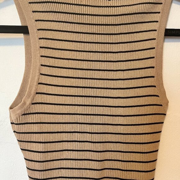 Black and Tan Sleeveless Striped Buttoned Crop Shirt - Picture 3 of 5